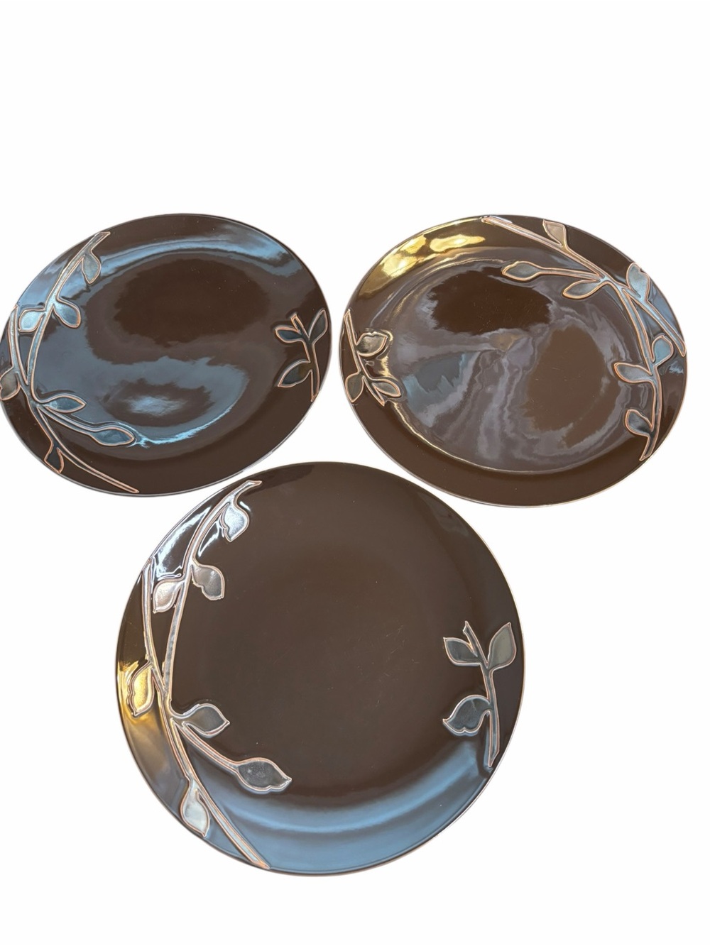 Target Home Thira Brown Metallic Leaf Stoneware Dinner Plates 11” Set of 3